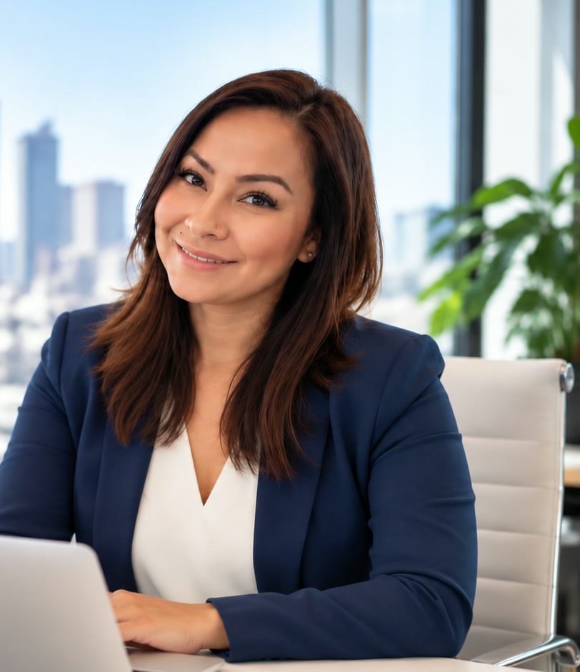 Celena Braaten smiling at her desk